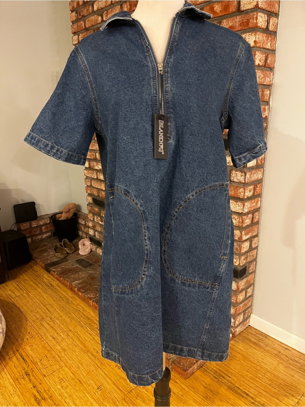 Blank NYC NWT Blue Denim Zip-Front Shift Dress